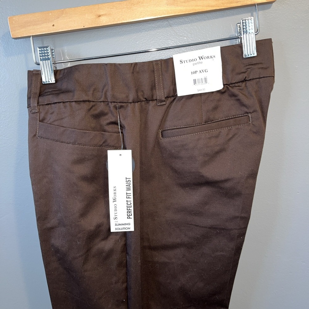 Studio Works Briggs Slimming Perfect-Fit Waist Pants 10P Brown Stretch New